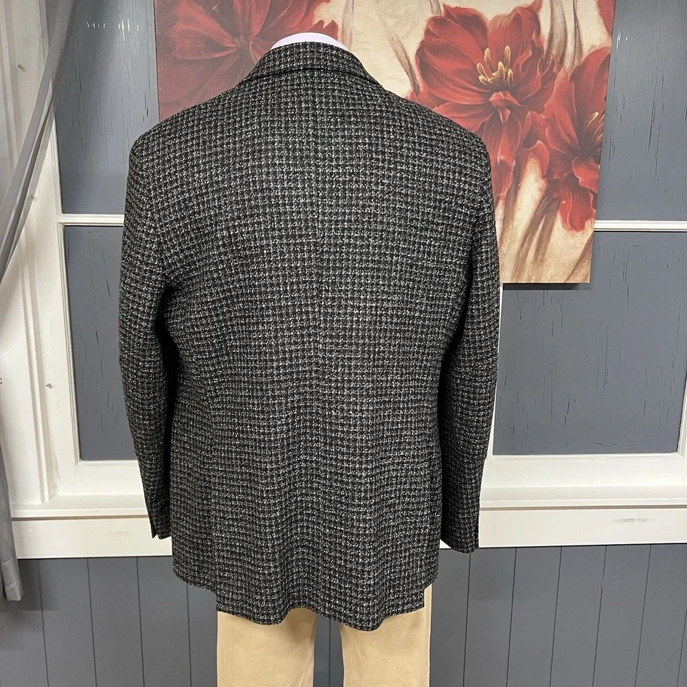 Joseph Abboud Knit Blazer Jacket Sport Coat Mens 46R Wool Nylon Gray/Black Check